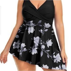 NWT Daci Asymmetrical Swim Dress Sz 22W Dark Fairy Floral Goth